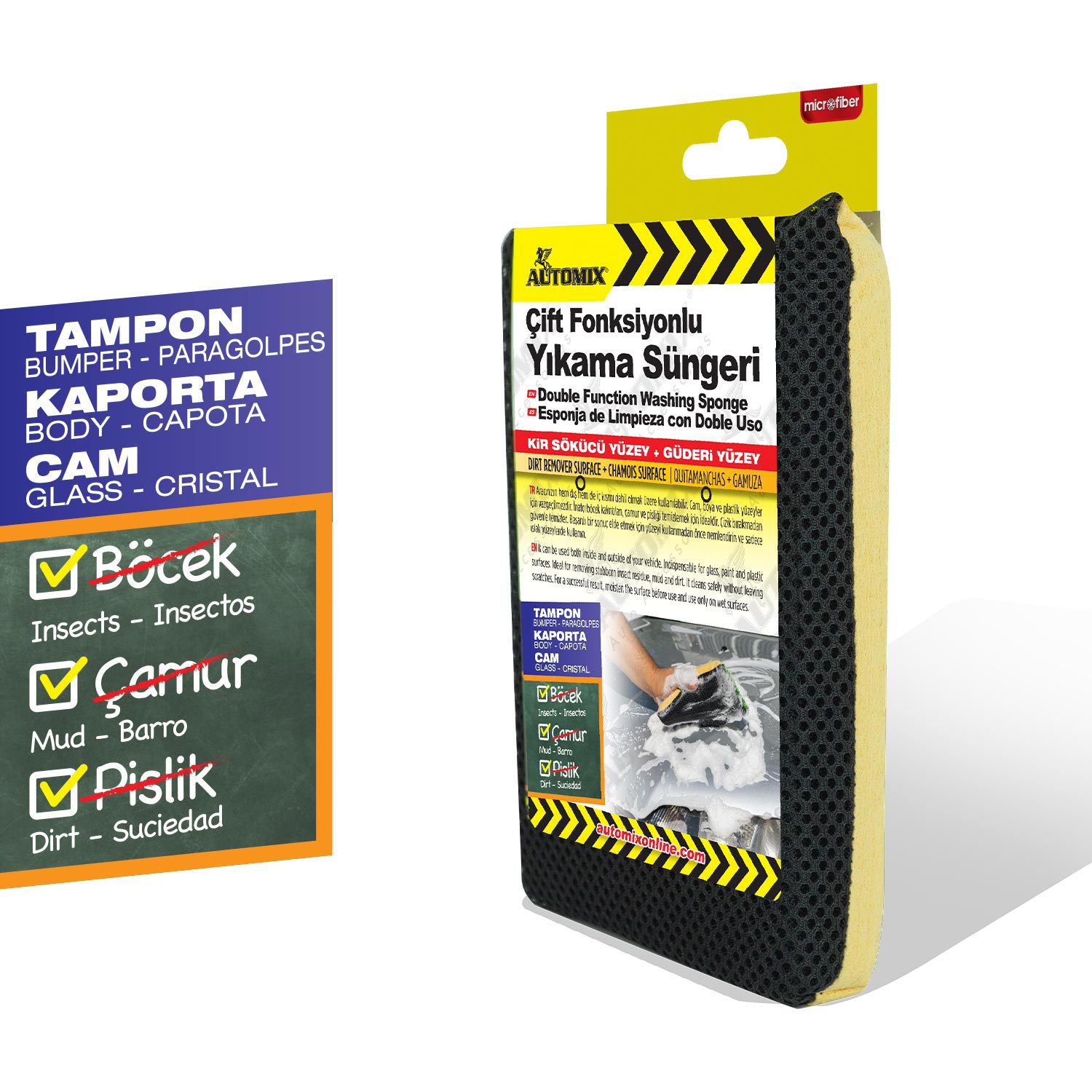 Automix Çift Fonksiyonlu Yıkama Süngeri - Bez, Sünger & Kurulama