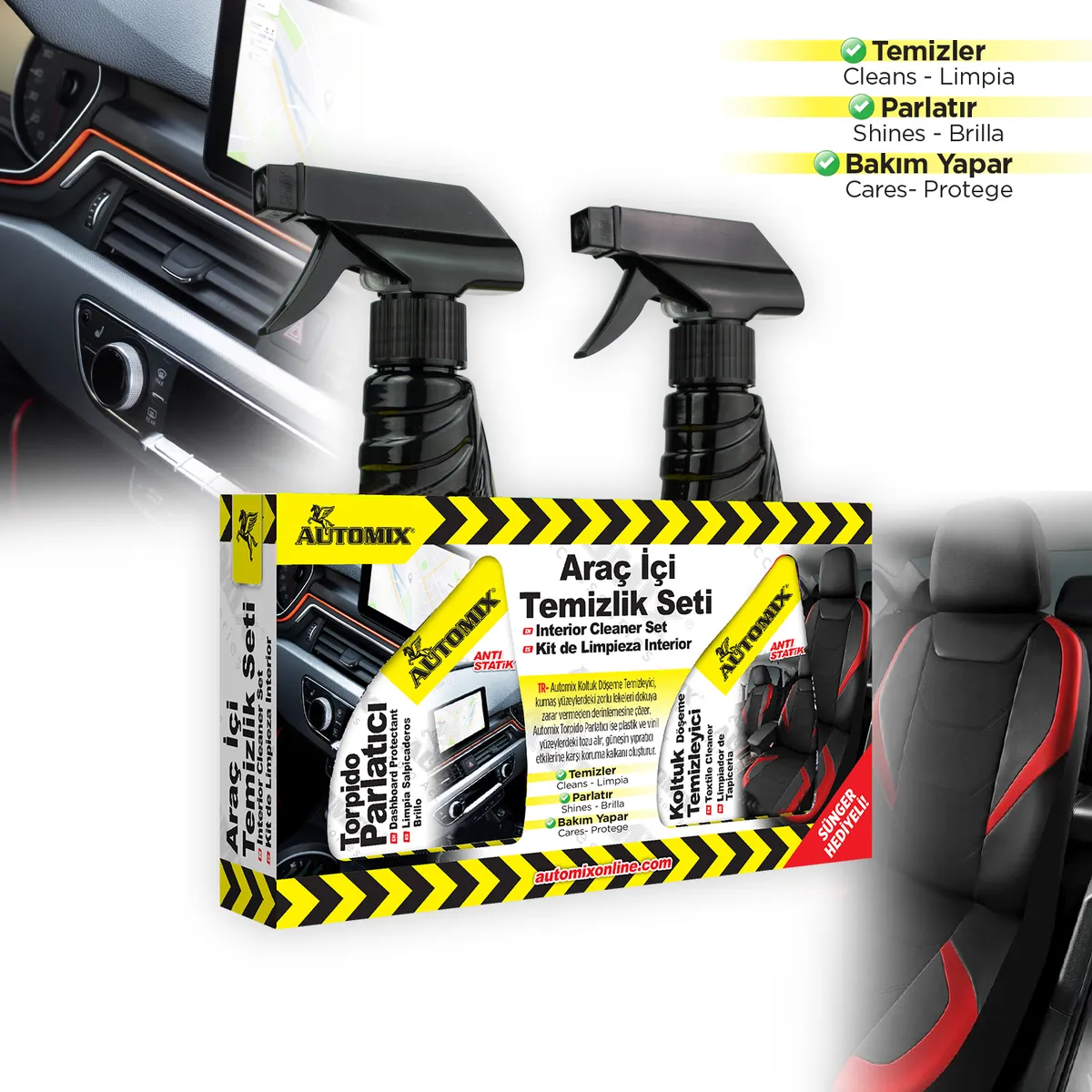 Automix Araç İçi 2li Temizlik Seti / Torpido Parlatıcı ve Koltuk Temizleyici 300ML + 300ML - Oto Temizlik & Bakım - Görsel 3