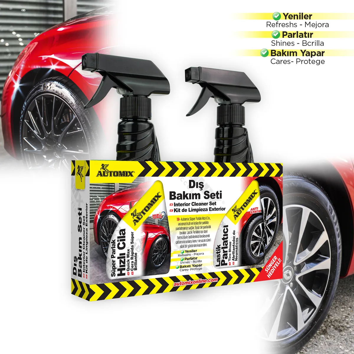 Automix Araç Dış Bakım Seti - Hızlı Cila ve Lastik Parlatıcı Sprey (300 ml + 300 ml) 2'li Paket - Oto Temizlik & Ba - Görsel 2