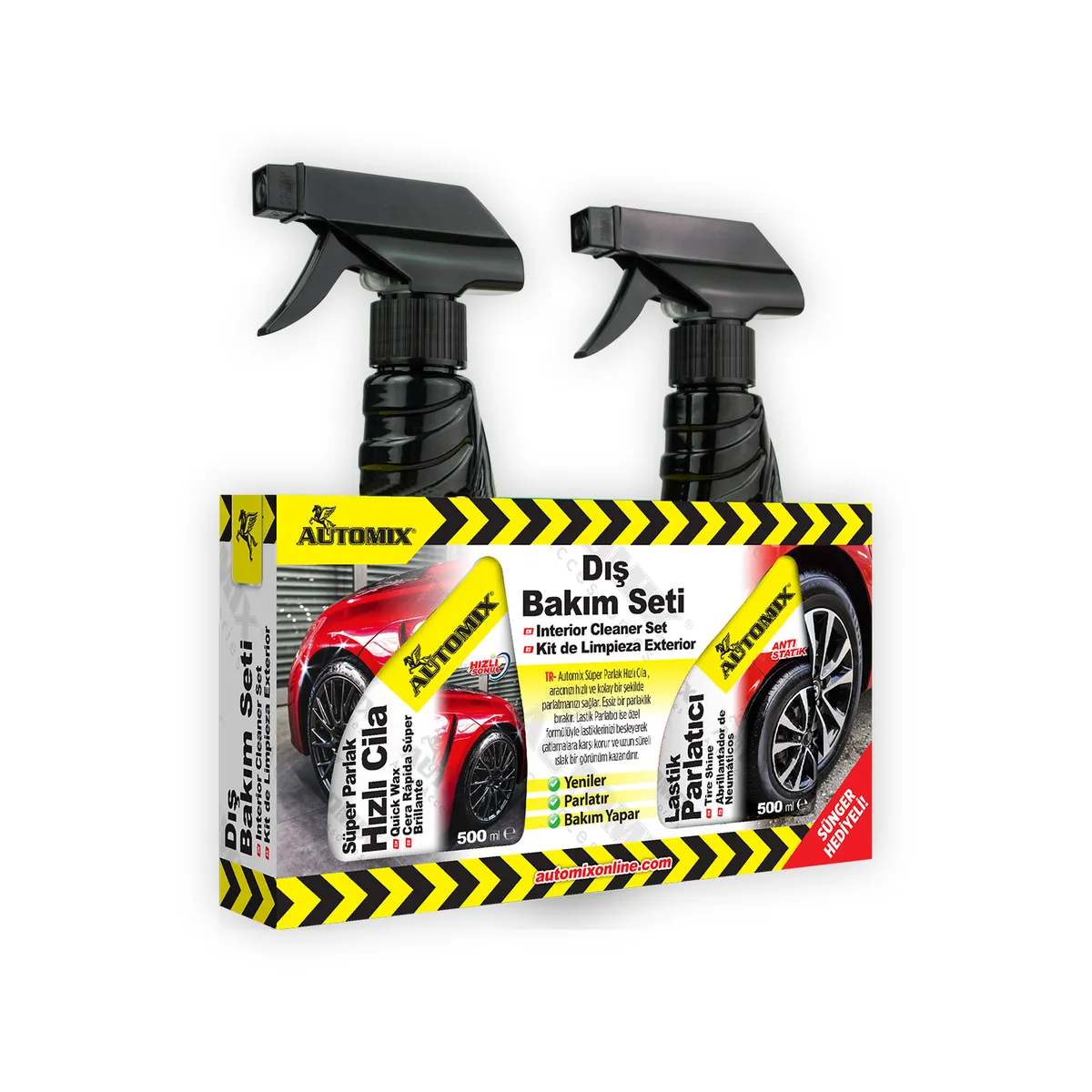 Automix Araç Dış Bakım Seti - Hızlı Cila ve Lastik Parlatıcı Sprey (300 ml + 300 ml) 2'li Paket - Oto Temizlik & Ba - Görsel 3