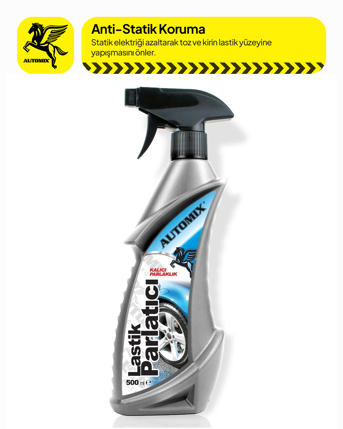Automix Antistatik Lastik Parlatıcı Sprey 500 ml Toz Tutmaz Uzun Süreli Parlaklık - Oto Temizlik & Bakım